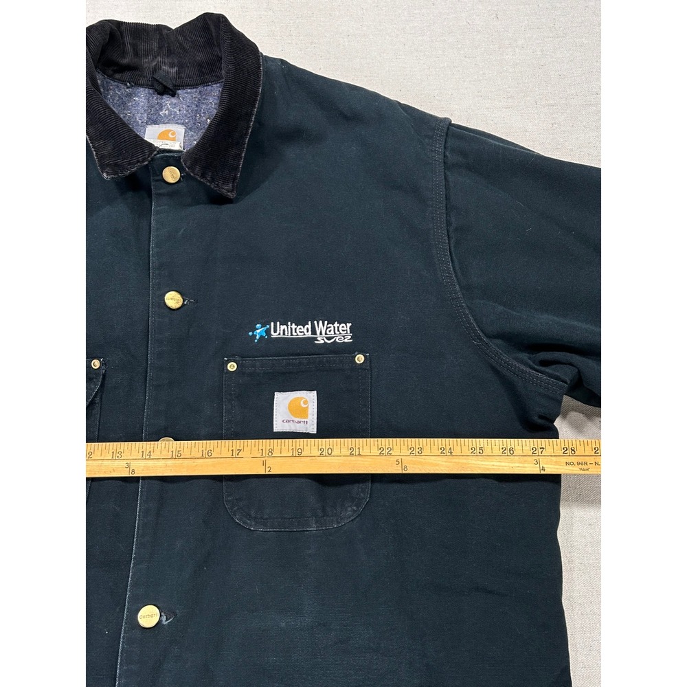 Vintage Carhartt C01 BLK Duck Chore Coat Mens 50 Black Blanket Lined Work Jacket - Picture 3 of 7